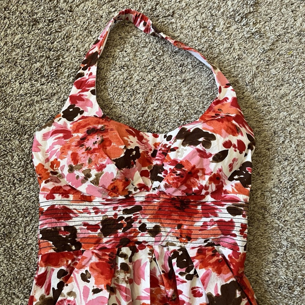 B Darlin Dress Red Floral Halter Sleeveless Size 5/6 Juniors - Picture 4 of 7
